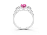 White gold Three-Stone Oval Cut Pink Sapphire Ring with Pavé Band and Prong Setting_39