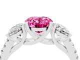White gold Three-Stone Oval Cut Pink Sapphire Ring with Pavé Band and Prong Setting_40