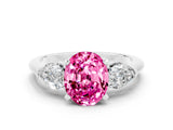 White gold Three-Stone Oval Cut Pink Sapphire Ring with Pear Side Stones and Four-Prong Setting_24