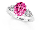 White gold Three-Stone Oval Cut Pink Sapphire Ring with Pear Side Stones and Four-Prong Setting_25