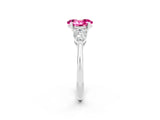 White gold Three-Stone Oval Cut Pink Sapphire Ring with Pear Side Stones and Four-Prong Setting_26