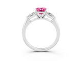 White gold Three-Stone Oval Cut Pink Sapphire Ring with Pear Side Stones and Four-Prong Setting_27