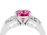 White gold Three-Stone Oval Cut Pink Sapphire Ring with Pear Side Stones and Four-Prong Setting_28