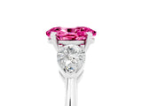 White gold Three-Stone Oval Cut Pink Sapphire Ring with Pear Side Stones and Four-Prong Setting_29