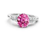 White gold Three-Stone Oval Cut Pink Sapphire Ring with Pear  Side Stones in Four-Prong Setting_12