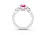 White gold Three-Stone Oval Cut Pink Sapphire Ring with Pear  Side Stones in Four-Prong Setting_15