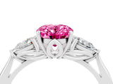 White gold Three-Stone Oval Cut Pink Sapphire Ring with Pear  Side Stones in Four-Prong Setting_16