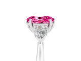 White gold Three-Stone Oval Cut Pink Sapphire Ring with Pear  Side Stones in Four-Prong Setting_17