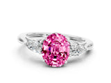 White gold Three-Stone Oval Cut Pink Sapphire Ring with Pear  Side Stones in Four-Prong Setting_48