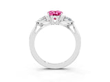 White gold Three-Stone Oval Cut Pink Sapphire Ring with Pear  Side Stones in Four-Prong Setting_51