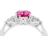 White gold Three-Stone Oval Cut Pink Sapphire Ring with Pear  Side Stones in Four-Prong Setting_52