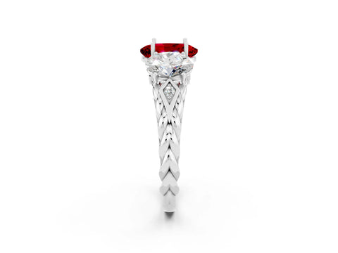 White gold Three-Stone Oval Cut Ruby Braided Band Ring with Four-Prong Setting_14