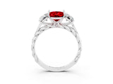 White gold Three-Stone Oval Cut Ruby Braided Band Ring with Four-Prong Setting_15