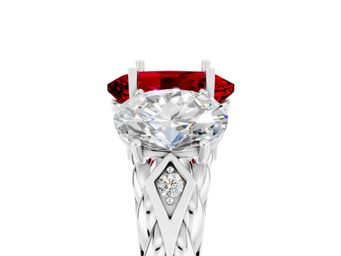 White gold Three-Stone Oval Cut Ruby Braided Band Ring with Four-Prong Setting_17