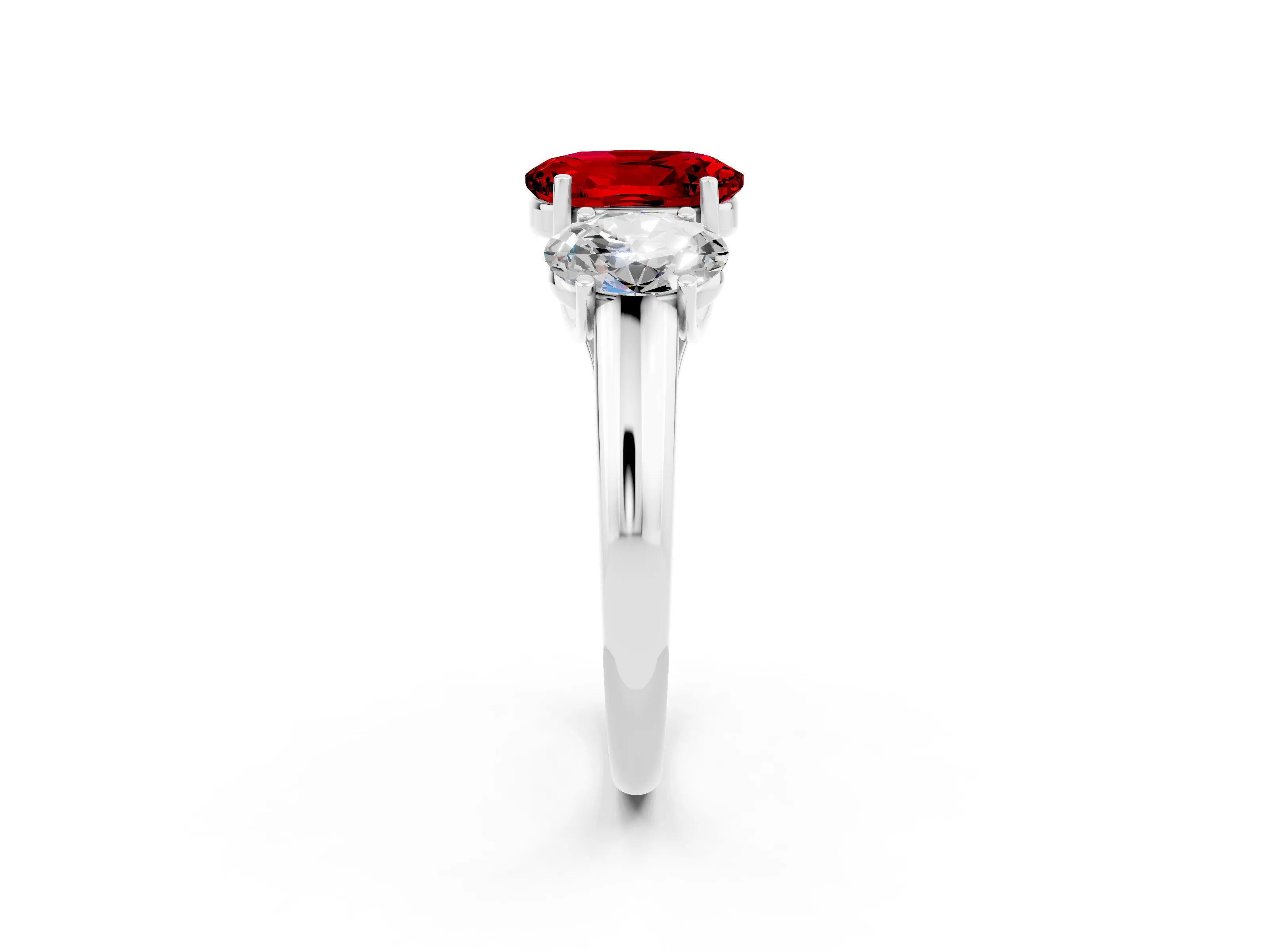 White gold Three-Stone Oval Cut Ruby Engagement Ring with Prong Setting_2