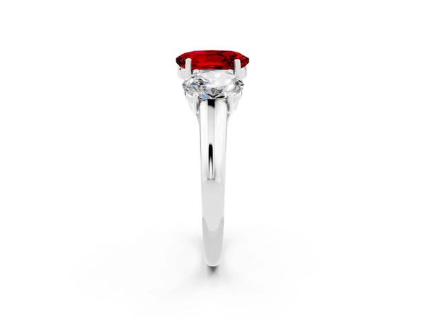 White gold Three-Stone Oval Cut Ruby Engagement Ring with Prong Setting