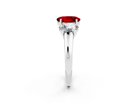 White gold Three-Stone Oval Cut Ruby Engagement Ring with Prong Setting_2