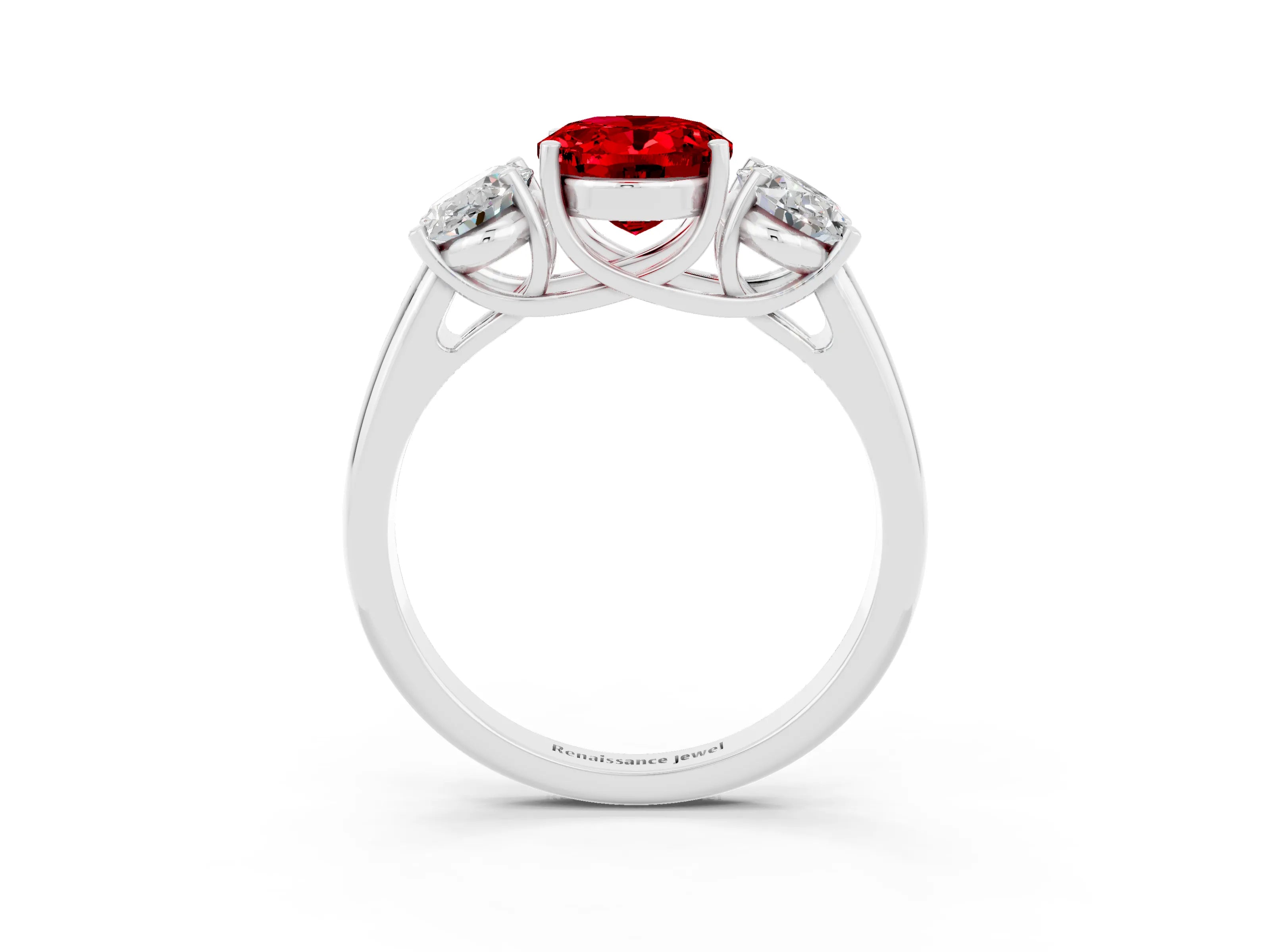 White gold Three-Stone Oval Cut Ruby Engagement Ring with Prong Setting_3