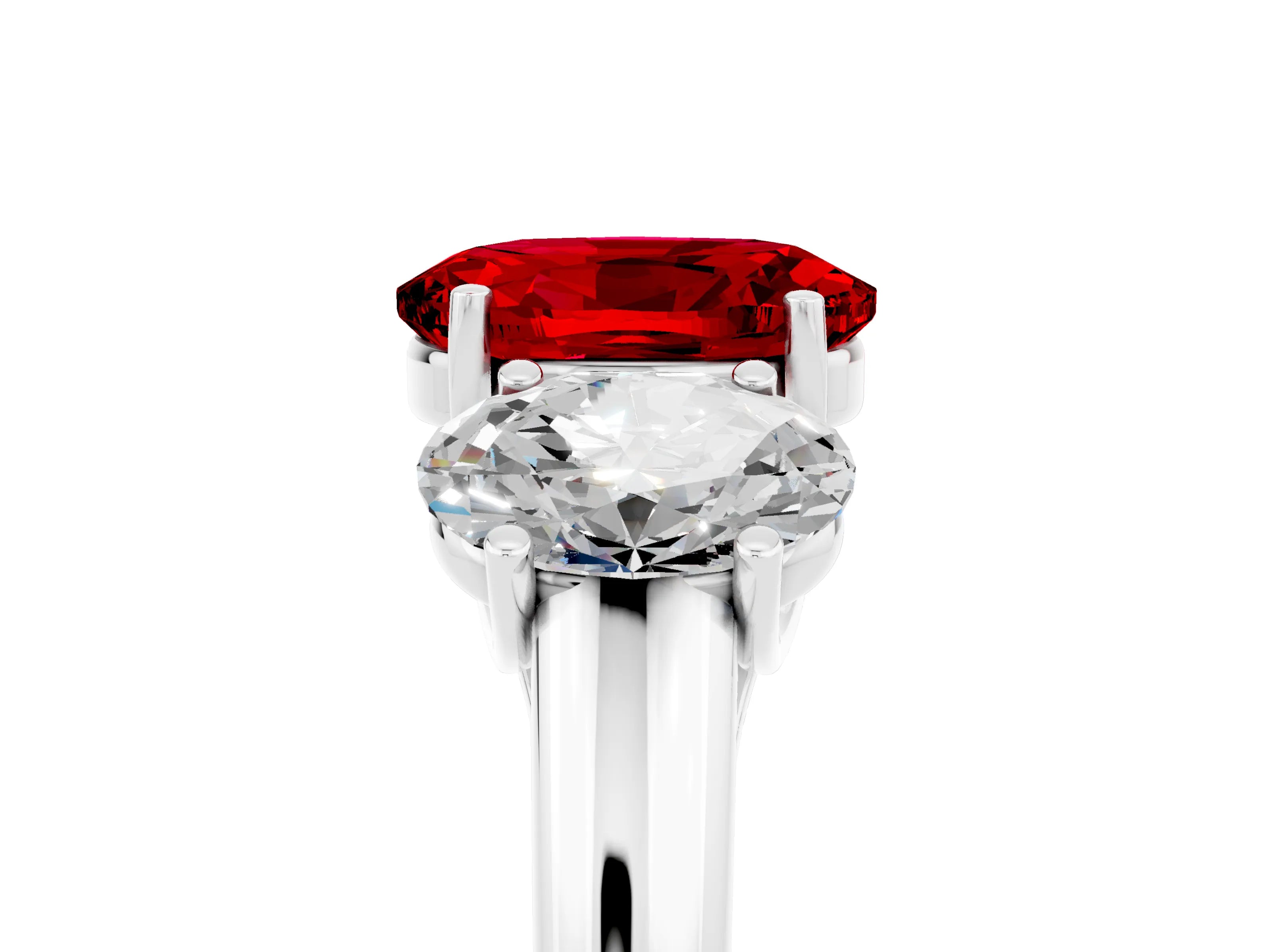 White gold Three-Stone Oval Cut Ruby Engagement Ring with Prong Setting_5