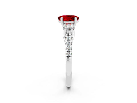 White gold Three-Stone Oval Cut Ruby Pavé Band with Four-Prong Setting_2