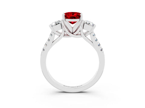 White gold Three-Stone Oval Cut Ruby Pavé Band with Four-Prong Setting_3