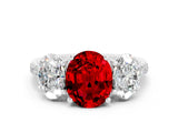 White gold Three-Stone Oval Cut Ruby Ring with Pavé Band and Prong Setting_12
