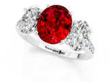 White gold Three-Stone Oval Cut Ruby Ring with Pavé Band and Prong Setting_13
