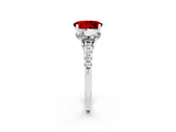 White gold Three-Stone Oval Cut Ruby Ring with Pavé Band and Prong Setting_14