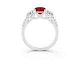 White gold Three-Stone Oval Cut Ruby Ring with Pavé Band and Prong Setting_15