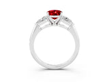 White gold Three-Stone Oval Cut Ruby Ring with Pear Side Stones and Four-Prong Setting_3
