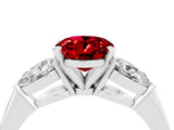 White gold Three-Stone Oval Cut Ruby Ring with Pear Side Stones and Four-Prong Setting_4