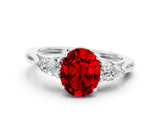 White gold Three-Stone Oval Cut Ruby Ring with Pear  Side Stones in Four-Prong Setting_12