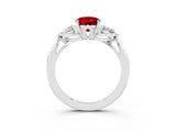 White gold Three-Stone Oval Cut Ruby Ring with Pear  Side Stones in Four-Prong Setting_15