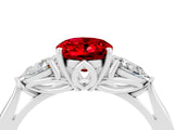 White gold Three-Stone Oval Cut Ruby Ring with Pear  Side Stones in Four-Prong Setting_16