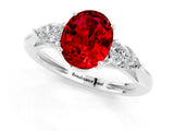 White gold Three-Stone Oval Cut Ruby Ring with Pear  Side Stones in Four-Prong Setting_49