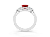 White gold Three-Stone Oval Cut Ruby Ring with Pear  Side Stones in Four-Prong Setting_51