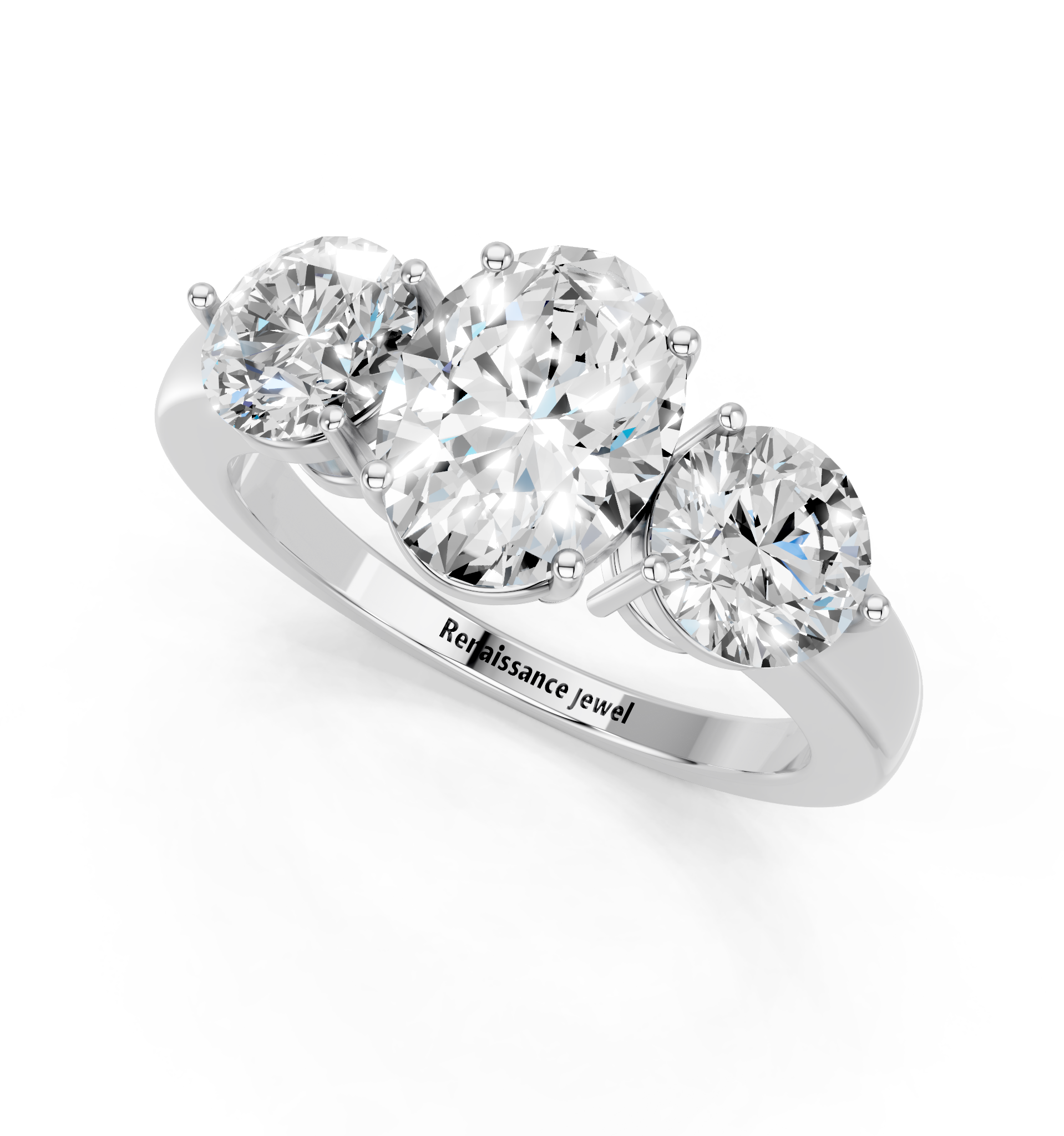 White gold Three-Stone Oval Cut Solitaire Ring with Prong Setting on a Classic Band_20