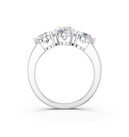 White gold Three-Stone Oval Cut Solitaire Ring with Prong Setting on a Classic Band_22