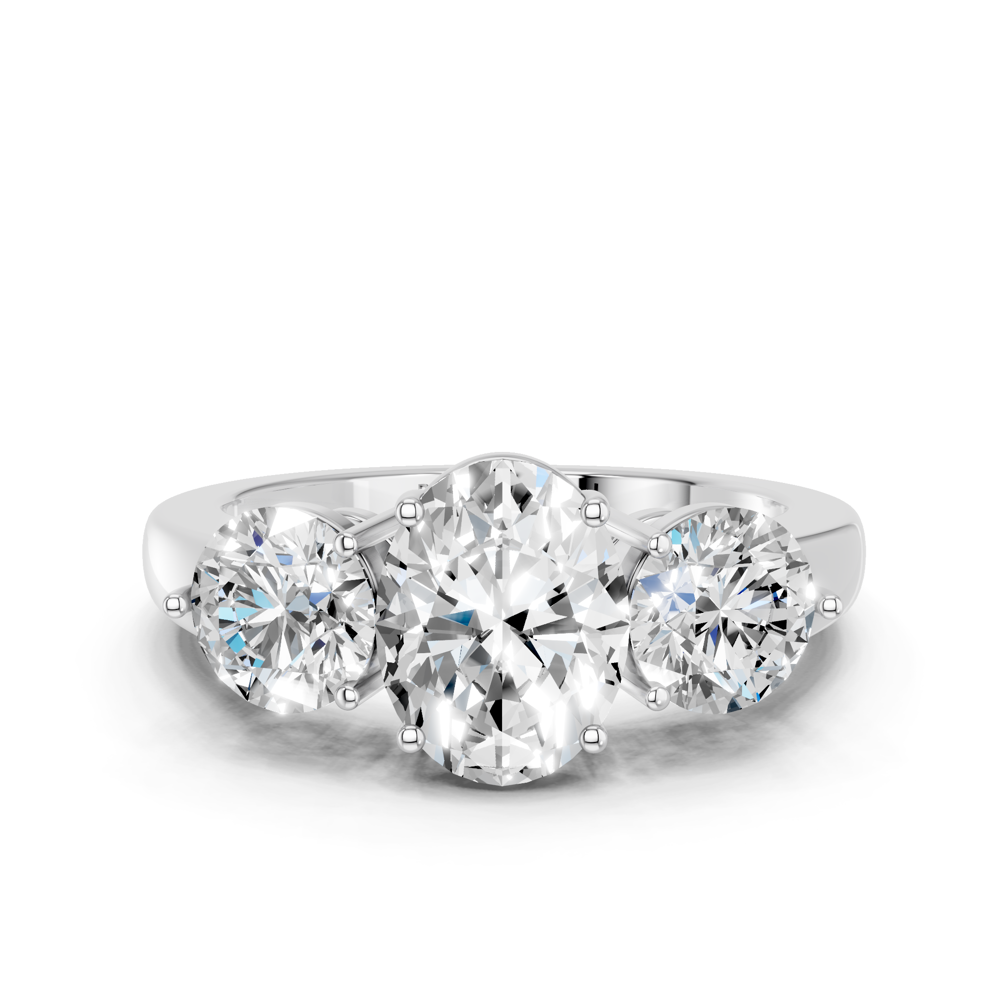 White gold Three-Stone Oval Cut Solitaire Ring with Prong Setting on a Classic Band_28