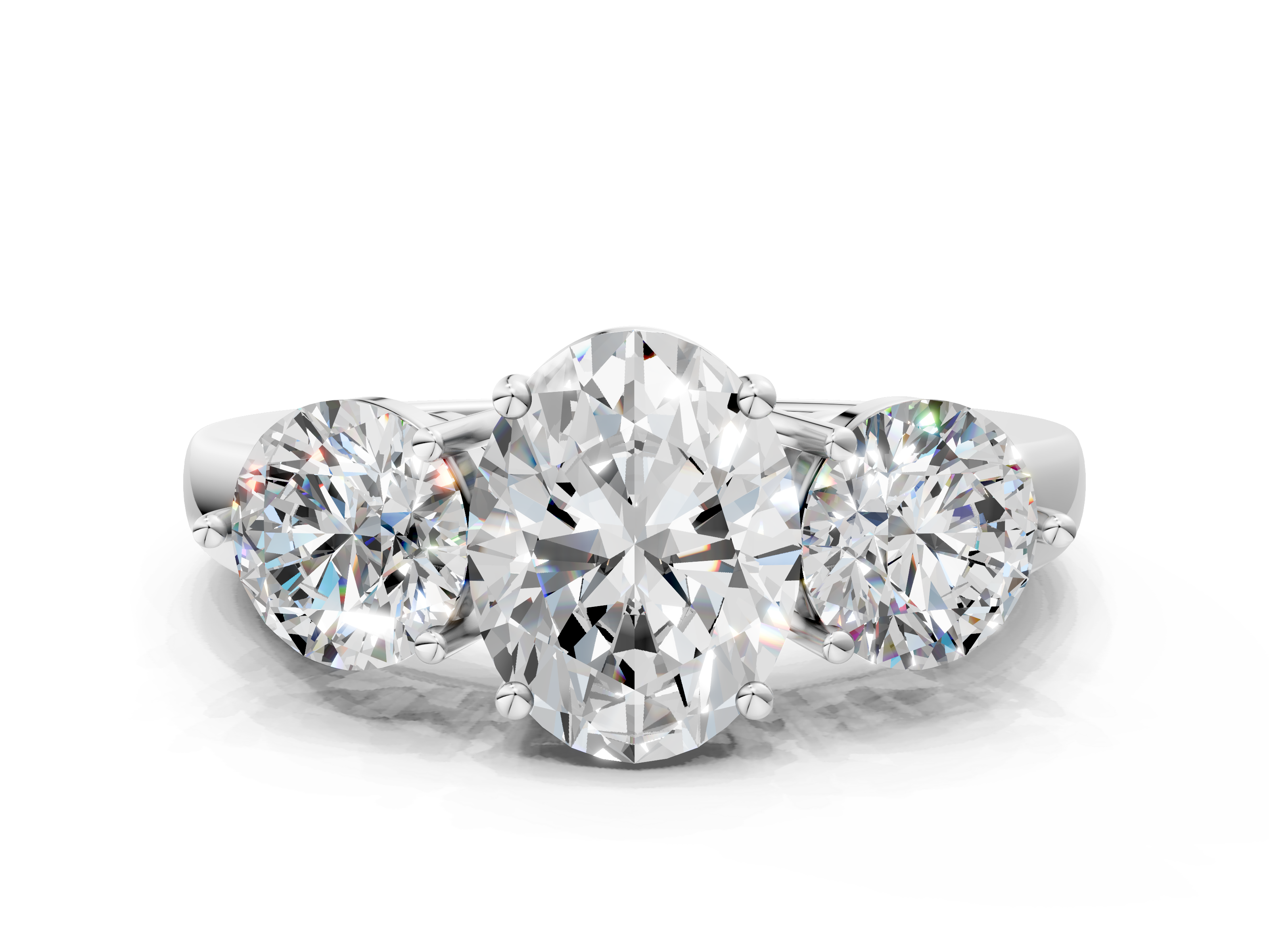 White gold Three-Stone Oval Cut Solitaire Ring with Prong Setting on a Classic Band_95