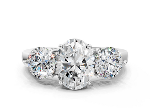 White gold Three-Stone Oval Cut Solitaire Ring with Prong Setting on a Classic Band_95