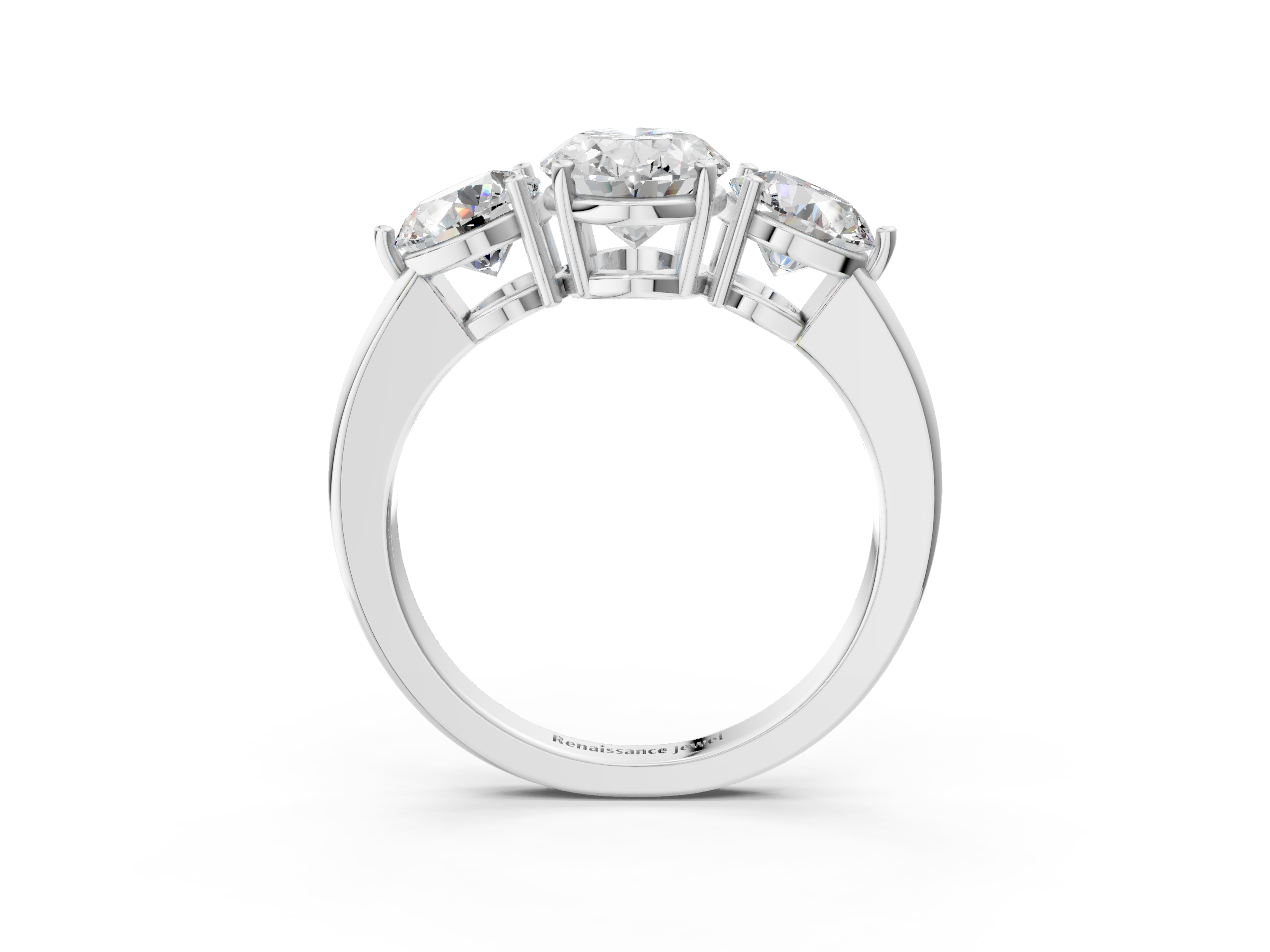 White gold Three-Stone Oval Cut Solitaire Ring with Prong Setting on a Classic Band_98