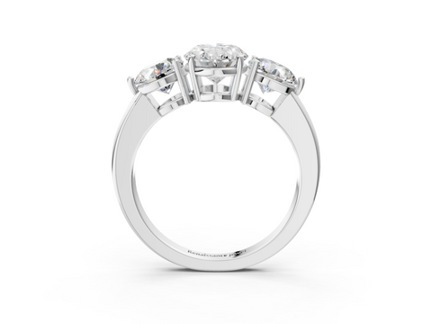 White gold Three-Stone Oval Cut Solitaire Ring with Prong Setting on a Classic Band_98