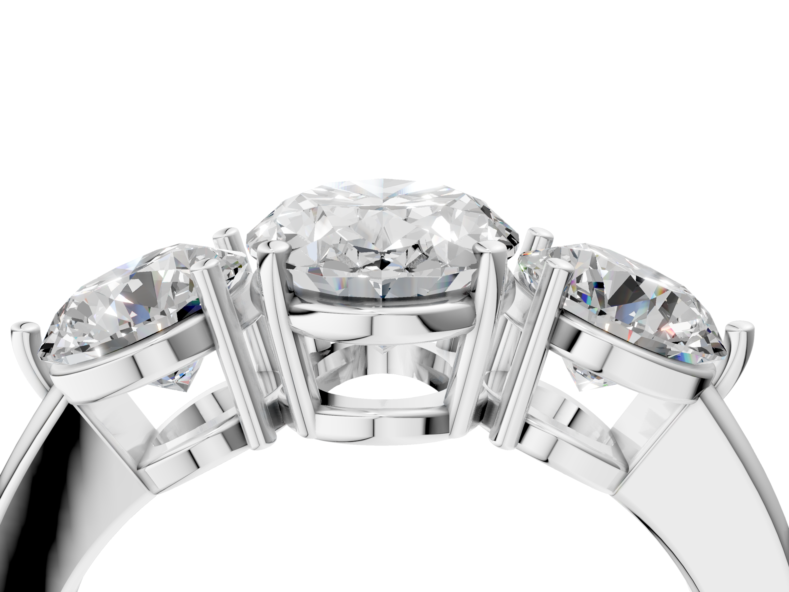 White gold Three-Stone Oval Cut Solitaire Ring with Prong Setting on a Classic Band_99