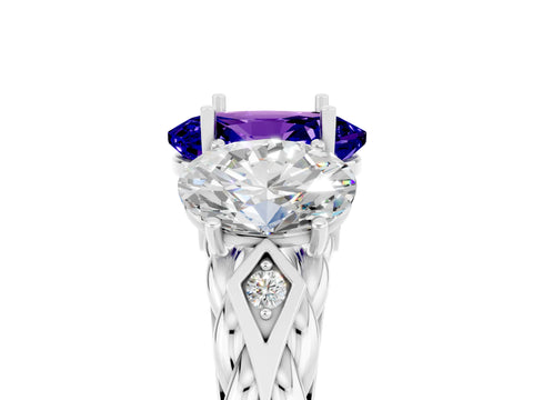 White gold Three-Stone Oval Cut Tanzanite Braided Band Ring with Four-Prong Setting_36