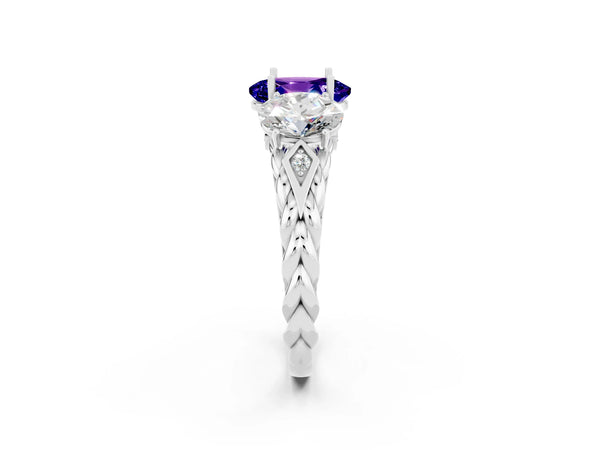 Silver Three-Stone Oval Cut Tanzanite Braided Band Ring with Four-Prong Setting