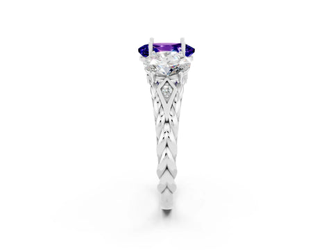 White gold Three-Stone Oval Cut Tanzanite Braided Band Ring with Four-Prong Setting_38