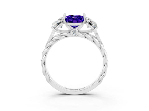 White gold Three-Stone Oval Cut Tanzanite Braided Band Ring with Four-Prong Setting_39
