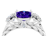 White gold Three-Stone Oval Cut Tanzanite Braided Band Ring with Four-Prong Setting_40