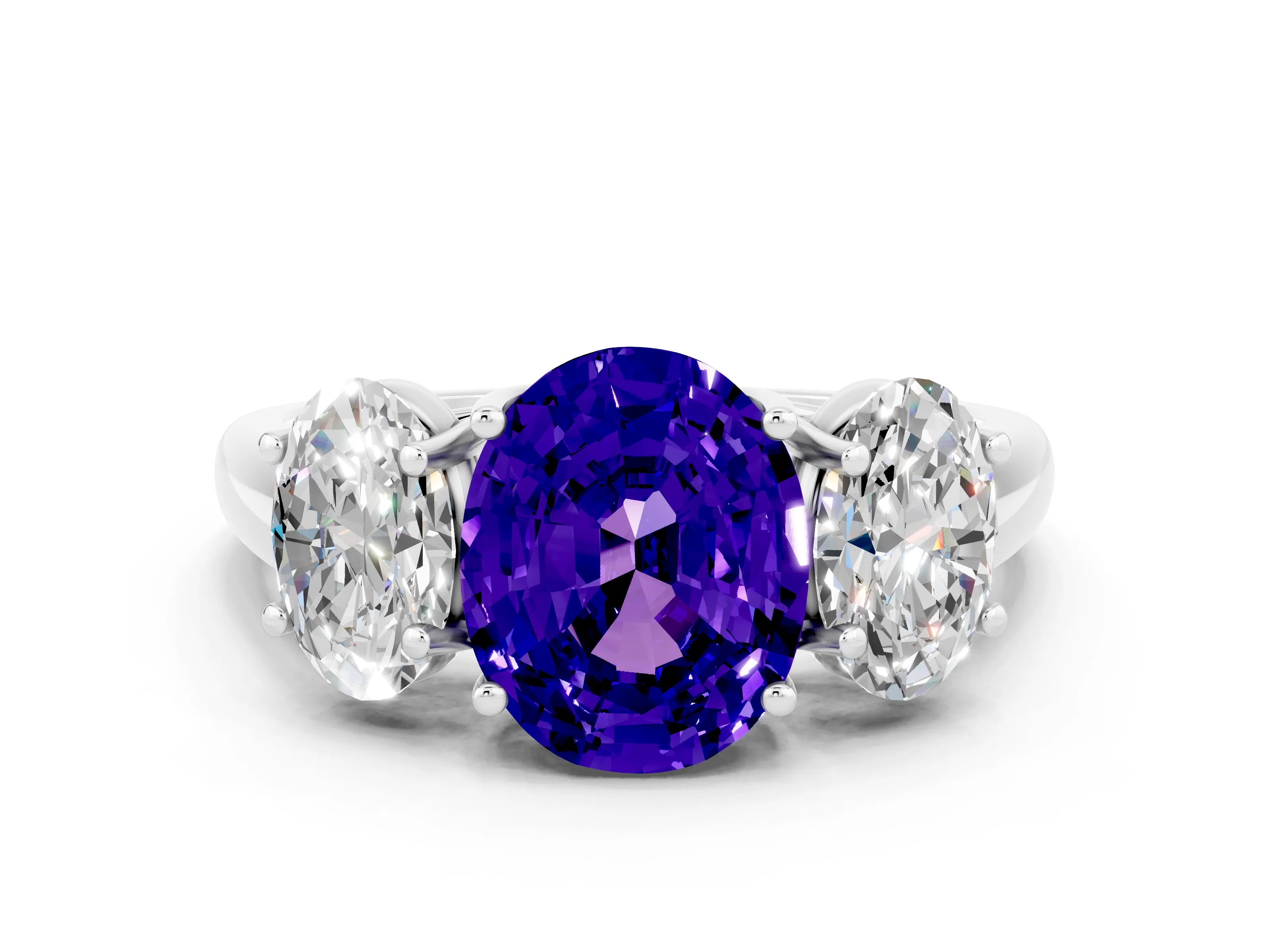 White gold Three-Stone Oval Cut Tanzanite Engagement Ring with Prong Setting